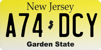 NJ license plate A74DCY
