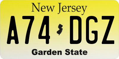 NJ license plate A74DGZ