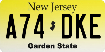 NJ license plate A74DKE