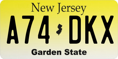 NJ license plate A74DKX