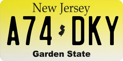 NJ license plate A74DKY
