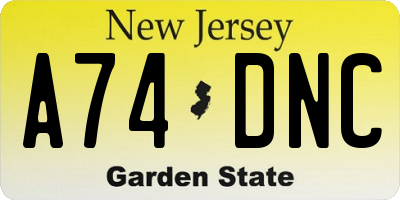 NJ license plate A74DNC