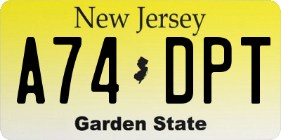 NJ license plate A74DPT