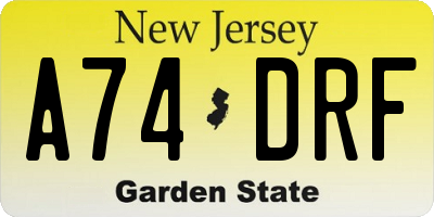 NJ license plate A74DRF
