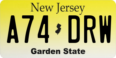 NJ license plate A74DRW