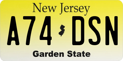 NJ license plate A74DSN