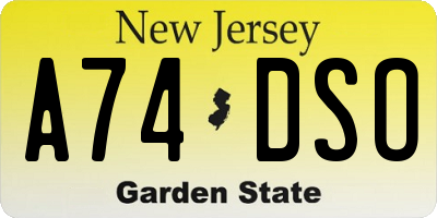 NJ license plate A74DSO