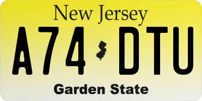NJ license plate A74DTU