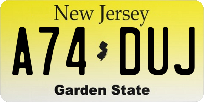 NJ license plate A74DUJ