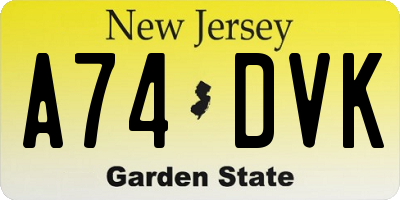 NJ license plate A74DVK