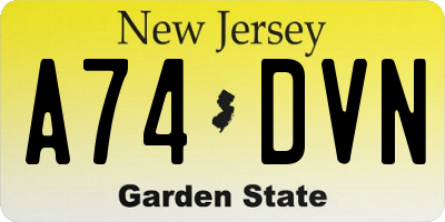 NJ license plate A74DVN
