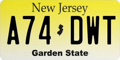 NJ license plate A74DWT