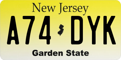 NJ license plate A74DYK