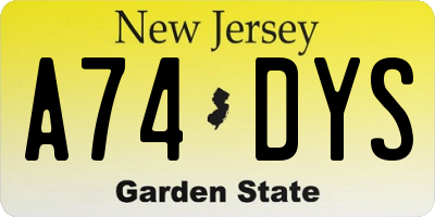 NJ license plate A74DYS