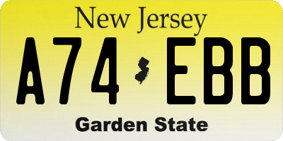 NJ license plate A74EBB