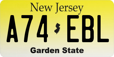 NJ license plate A74EBL
