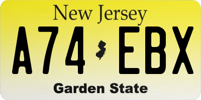 NJ license plate A74EBX