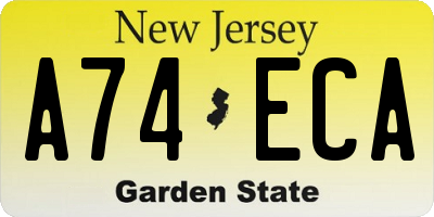NJ license plate A74ECA