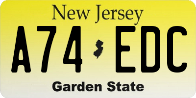 NJ license plate A74EDC