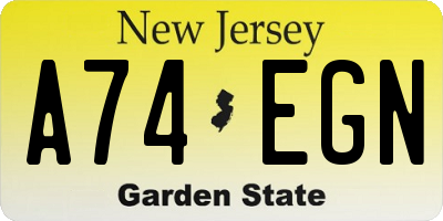 NJ license plate A74EGN