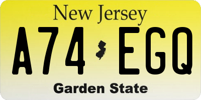 NJ license plate A74EGQ