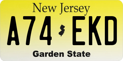 NJ license plate A74EKD