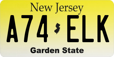 NJ license plate A74ELK