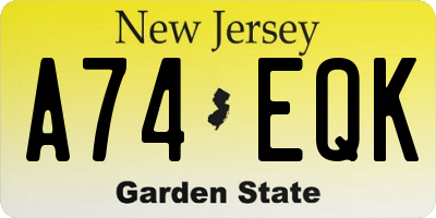 NJ license plate A74EQK