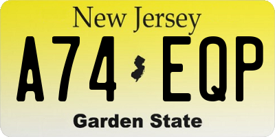 NJ license plate A74EQP