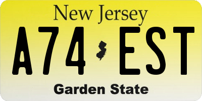 NJ license plate A74EST