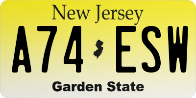 NJ license plate A74ESW