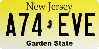NJ license plate A74EVE