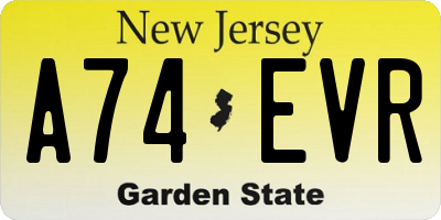 NJ license plate A74EVR