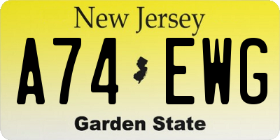 NJ license plate A74EWG