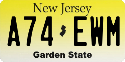 NJ license plate A74EWM