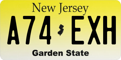 NJ license plate A74EXH