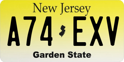 NJ license plate A74EXV