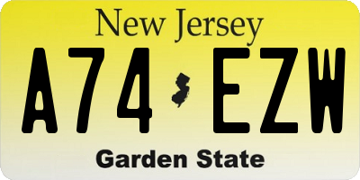 NJ license plate A74EZW