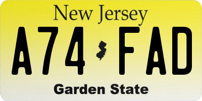 NJ license plate A74FAD