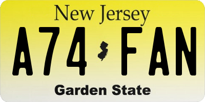 NJ license plate A74FAN
