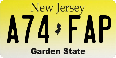 NJ license plate A74FAP
