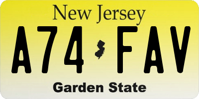 NJ license plate A74FAV