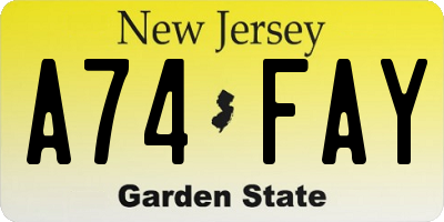 NJ license plate A74FAY