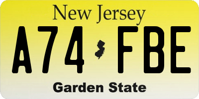 NJ license plate A74FBE