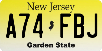 NJ license plate A74FBJ