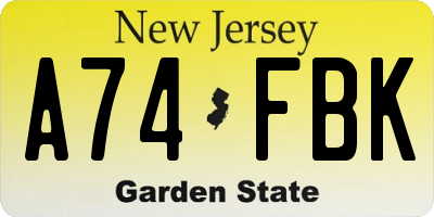 NJ license plate A74FBK