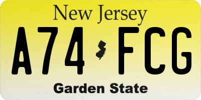 NJ license plate A74FCG