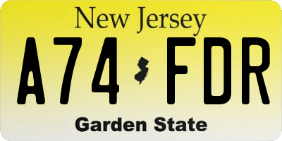 NJ license plate A74FDR
