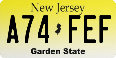 NJ license plate A74FEF