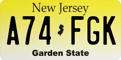 NJ license plate A74FGK